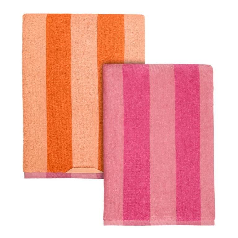 Mainstays Cabana Striped Pink & Orange Cotton-Blend Beach Towels (2 Count) | Walmart (US)