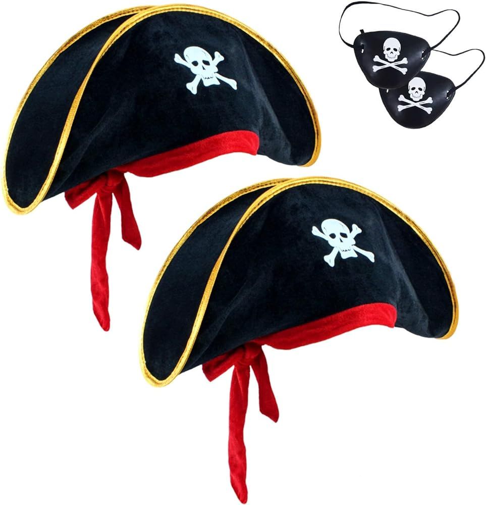 D-Fokes 2 Pieces Pirate Hat Skull Print Pirate Captain Costume Cap - Pirate Accessories Funny Par... | Amazon (US)