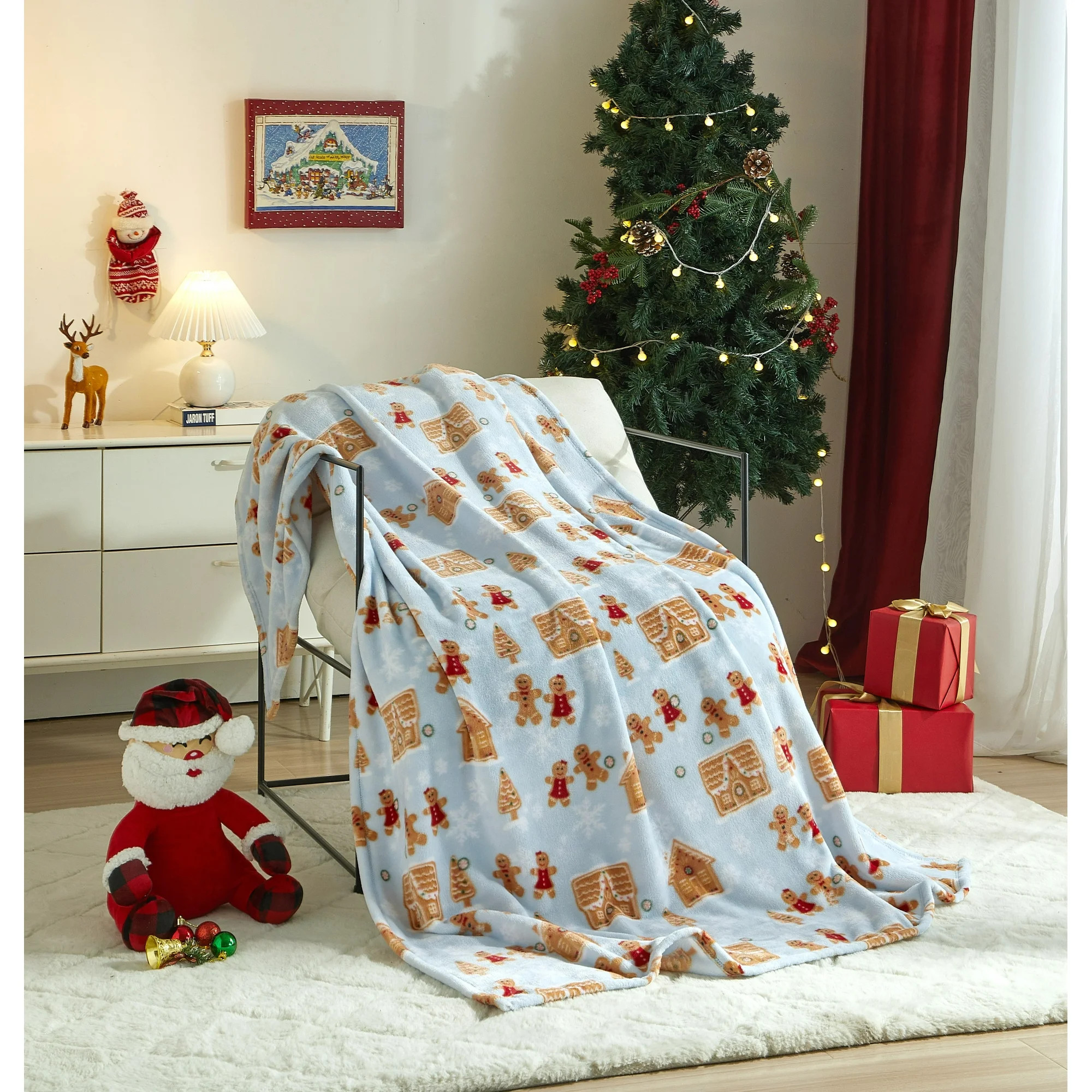 Holiday Time Cozy Christmas Plush Gingerbread Houser Overized Throw Blanket, 50"x70" | Walmart (US)