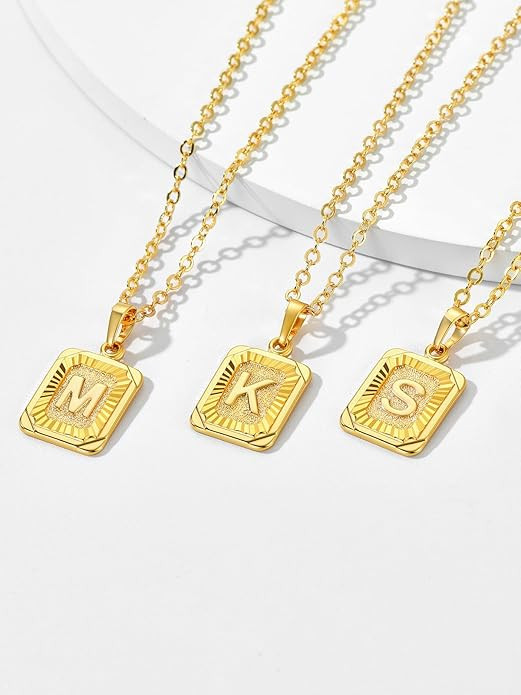U7 Initial Letter Pendant Square Monogram Tag Charm 18K Gold/Platinum Plated Copper Based Name Ch... | Amazon (CA)