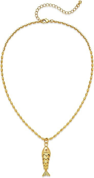 Seashell Necklace for Women, Gold Statement Fish Shell Pendant Necklace Beach Summer Shell Jewelr... | Amazon (US)