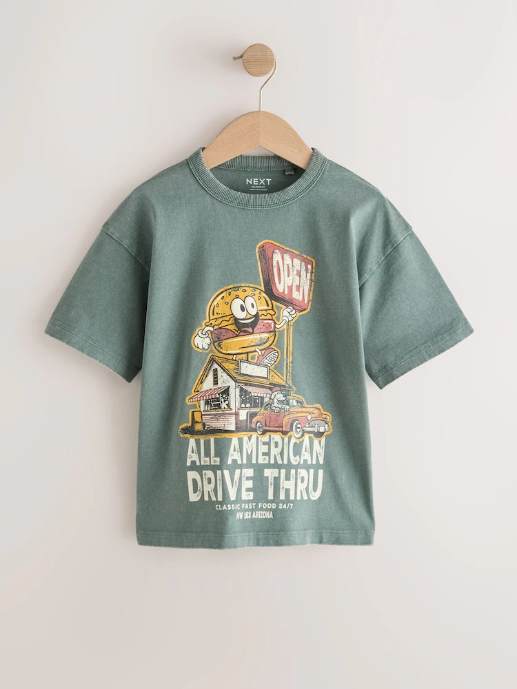 Teal Blue Burger Washed Graphic T-Shirt (3-16yrs) | Next US