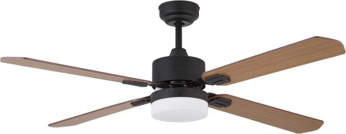 Amazon Brand – Rivet Remote-Controlled Ceiling Fan with Light, 52" Diameter, Matte Black | Amazon (US)