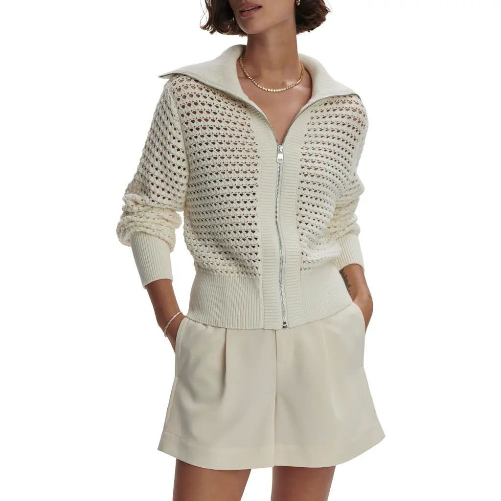 Varley Eloise Open Stitch Cotton Zip-Up Cardigan in Egret at Nordstrom, Size X-Small | Nordstrom