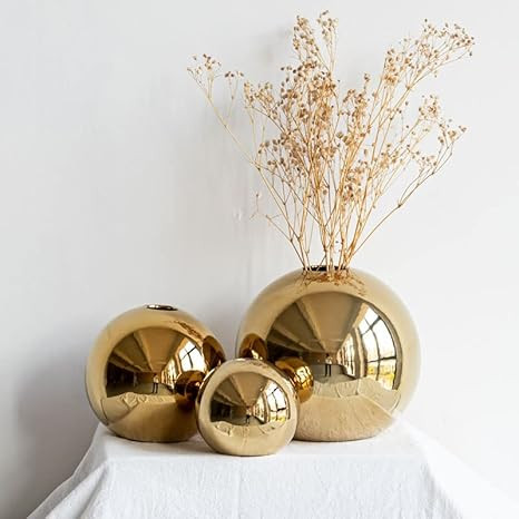 Kimisty Gold Globe Vase Set of 3, Wedding Vase, Table Centerpiece, Round Vase Home Decor, Golden ... | Amazon (US)