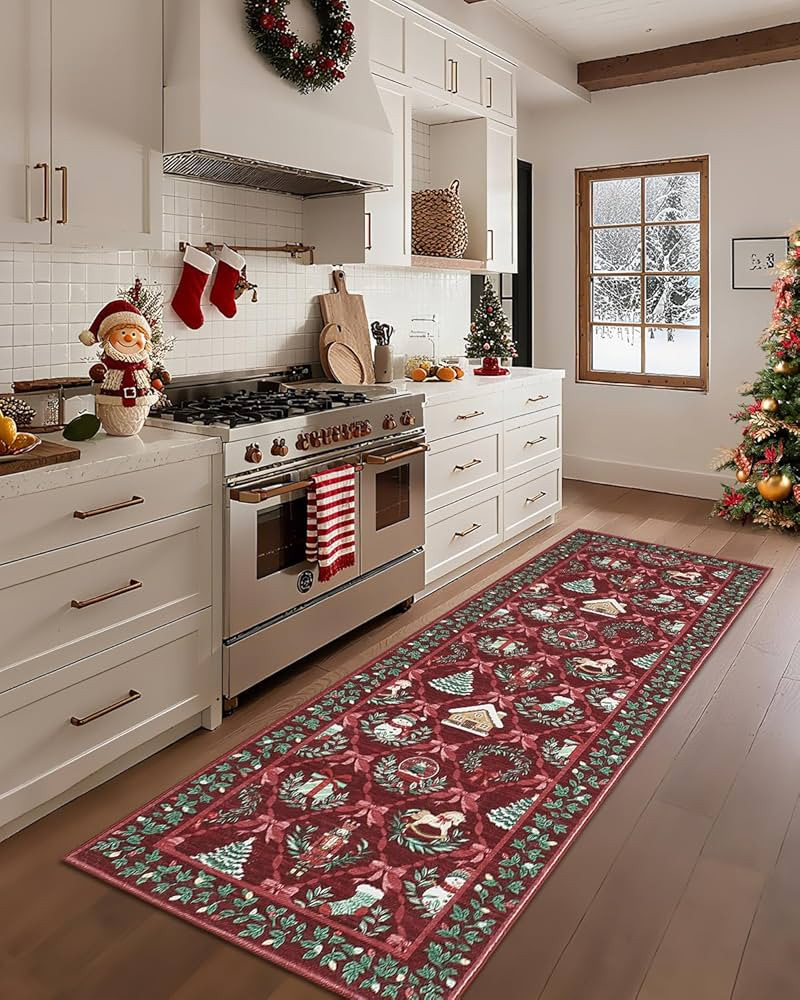 Christmas Kitchen Runner Rug 2.5x8 Runners for Hallways Non Slip, Washable Christmas Floor Runner... | Amazon (US)
