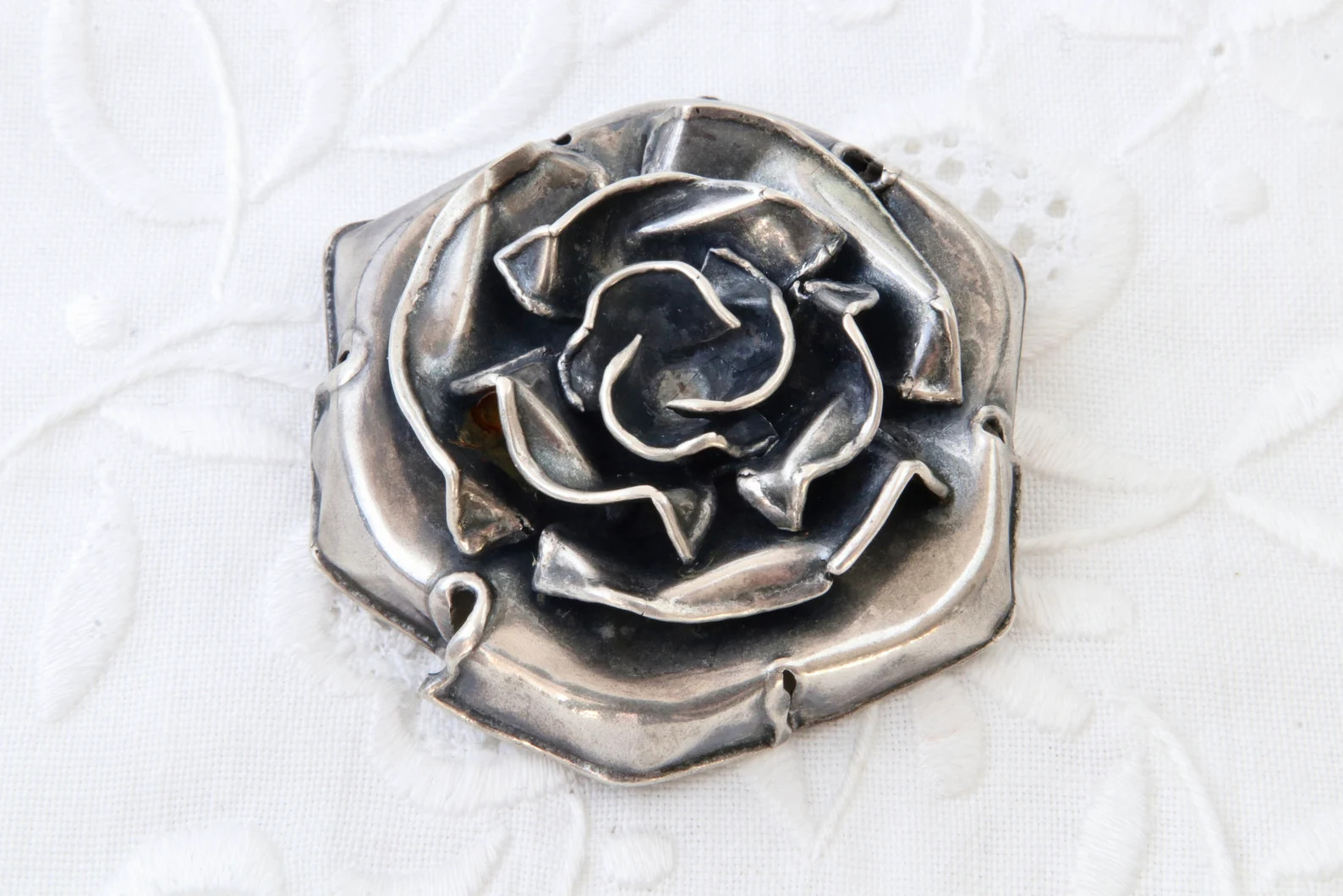 Sterling silver flower brooch, Round silver flower, Antique silver brooch | Etsy (US)