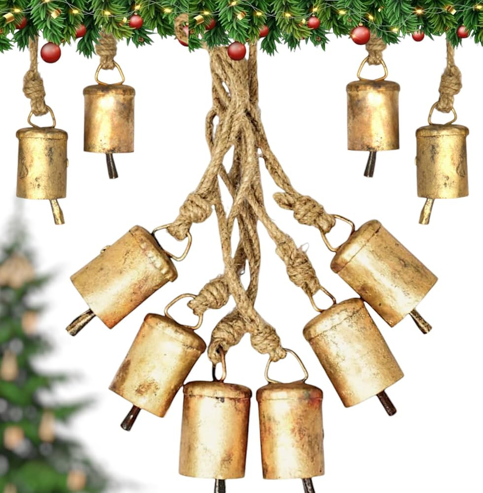 Set of 6 Bell Ornaments for Christmas tree Rustic Decorations Vintage Bells Outdoor Chirstmas Gol... | Amazon (US)