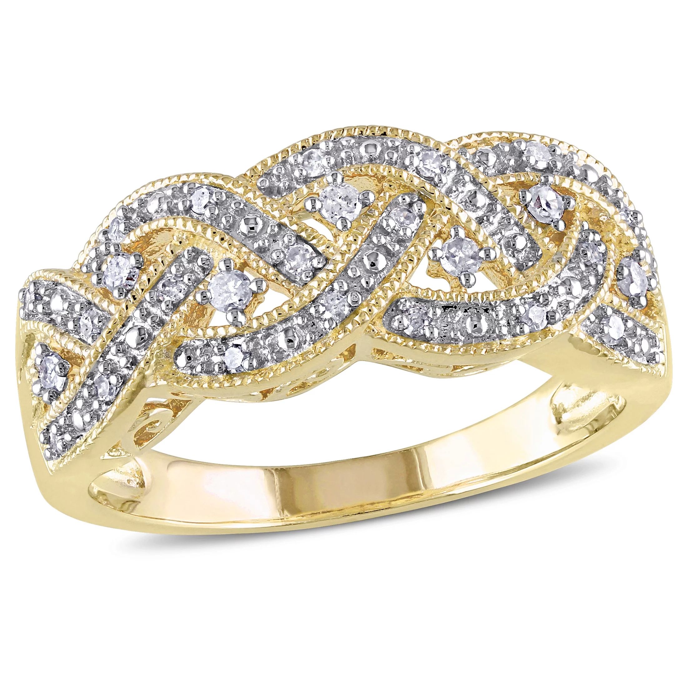 Miabella Women's 1/8 Carat T.W. Diamond Yellow Gold Flash Plated Sterling Silver Braided Ring - W... | Walmart (US)