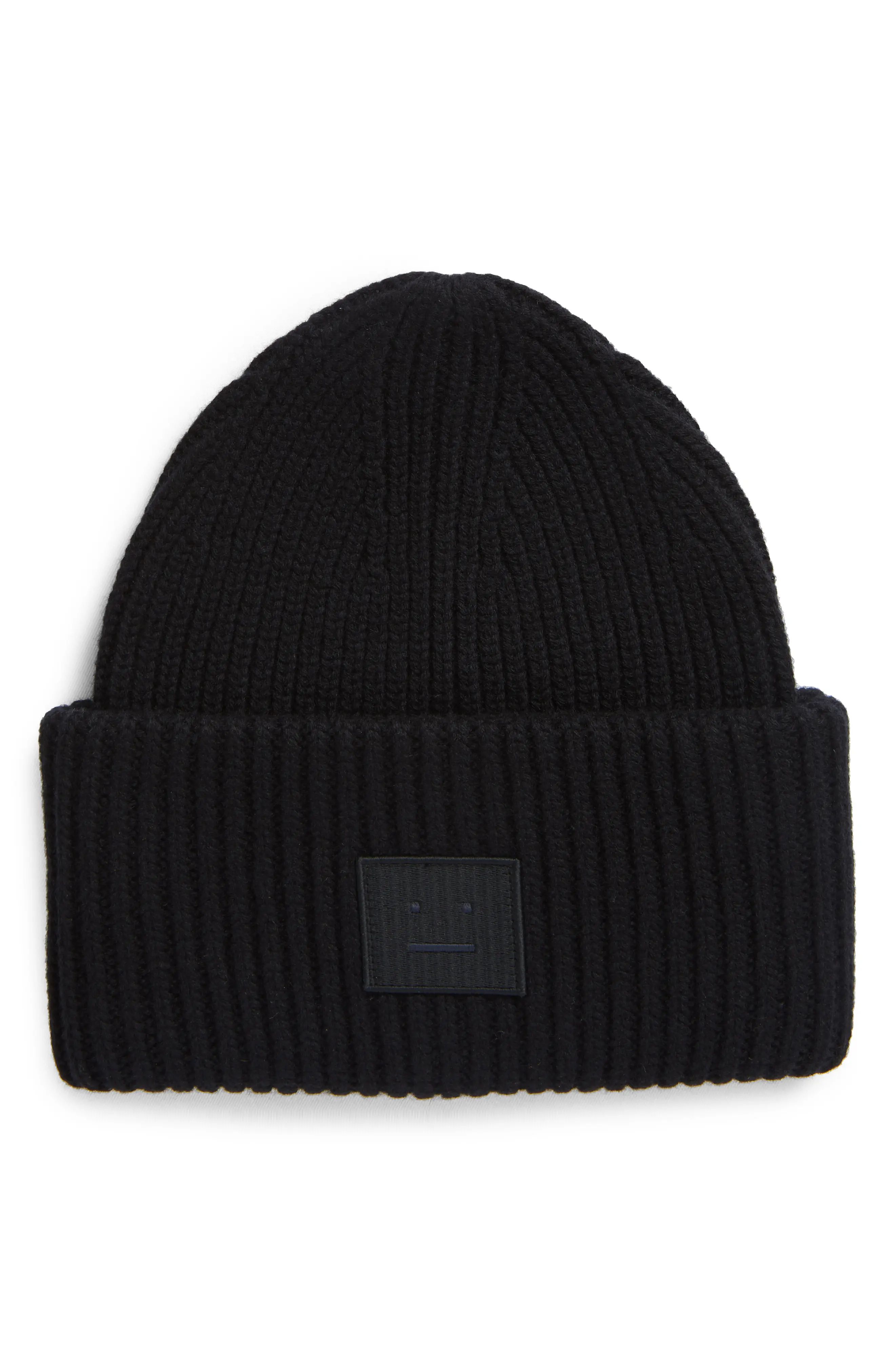 Acne Studios Face Patch Wool Beanie in Black at Nordstrom | Nordstrom