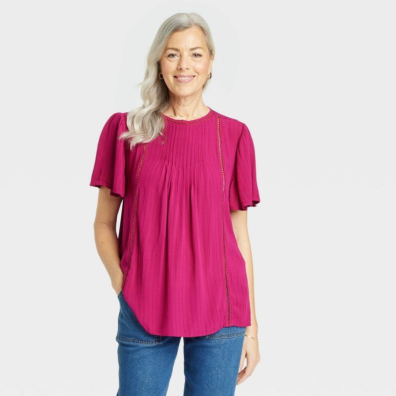 Women's Flutter Sleeve Eyelet Embroidered Top - Knox Rose™ | Target