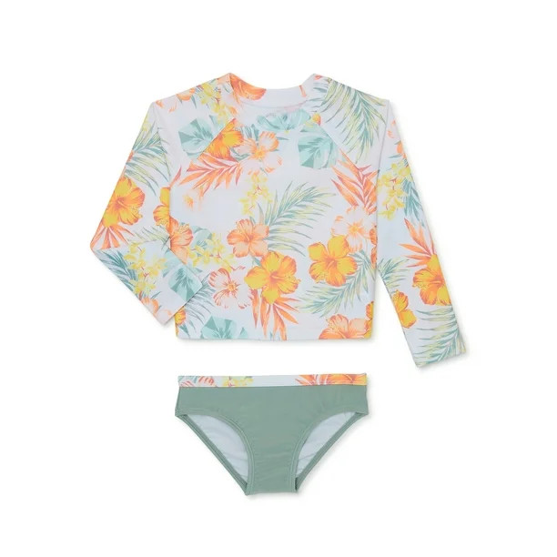 Wonder Nation Baby and Toddler Girl Rashguard Swimsuit, 2-Piece, Sizes 12M-5T - Walmart.com | Walmart (US)
