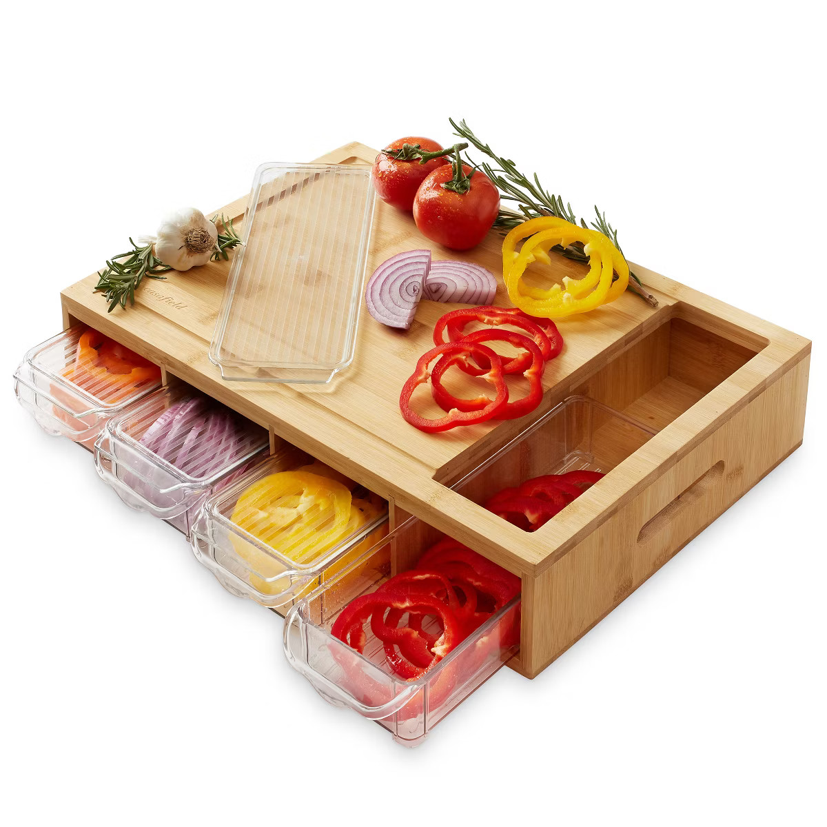 Casafield Bamboo Cutting Board Set with (4) BPA-Free Food Prep Storage Trays and Lids | Target