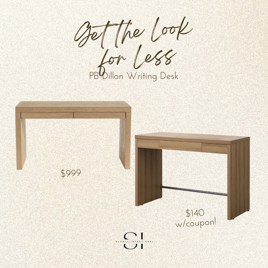 Get the look for less, pottery barn dupe, neutral home office, light wood desk, minimalist workspace, dillon writing desk, budget friendly decor, modern organic home, scandi style desk, home office inspiration, furniture find 

 #LTKHome