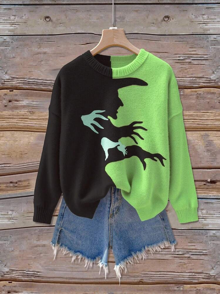 INAWLY Witch Graphic Loose Pullover Sweater For Women, Autumn/Spring Knit Pullover Fall Winter | SHEIN