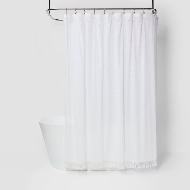 Textured Dot Fringed Shower Curtain White - Opalhouse™ | Target