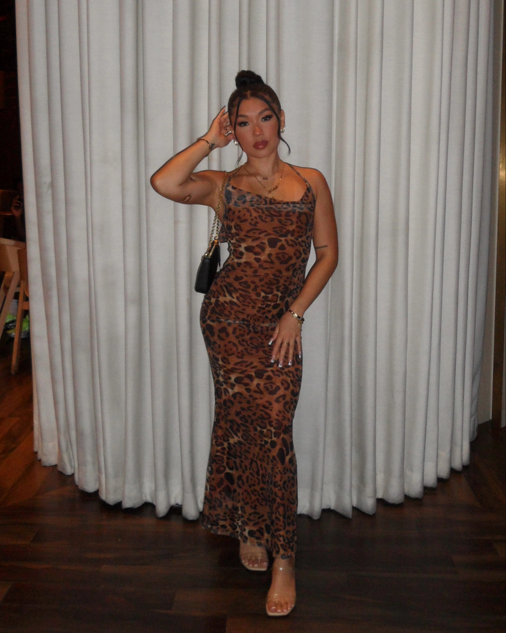 dinner outfit, date night outfit, going out inspo, gno, leopard dress