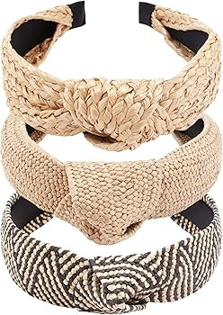 TOBATOBA Straw Headband for Women, 3Pcs Top Knot Headband, Summer Beach Headbands, Raffia / Ratta... | Amazon (US)