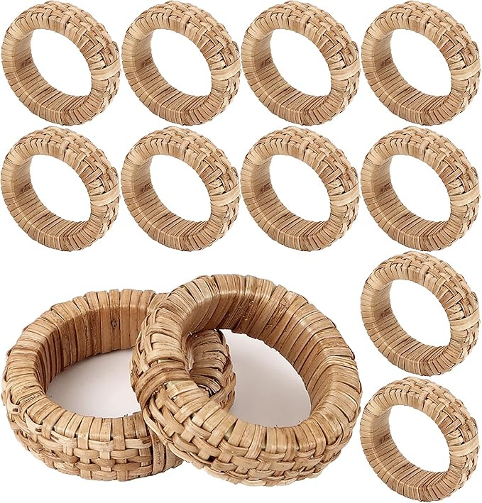 Decorative Napkin Rings Set of 12 - Handmade Rattan Napkin Holders - Cane Serviette Rings for Tab... | Amazon (US)