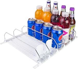 Drink Organizer for Fridge,Spring Loaded Soda Can Organizer,Width-adjustable Push Rod Slide Rail ... | Amazon (US)