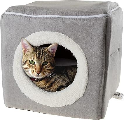Cat Pet Bed, Cave- Soft Indoor Enclosed Covered Cavern/House for Cats, Kittens, and Small Pets wi... | Amazon (US)