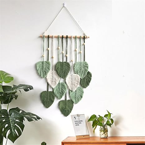 MSFENG Wall Hanging Decor Leaves Tapestry Boho Wall Decor Woven Feather Handmade Yarn Tassels Wov... | Amazon (US)