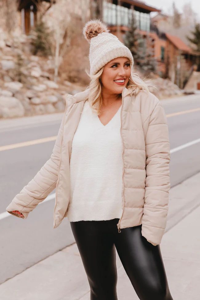 Ski Past You Taupe Hooded Puffer Jacket | The Pink Lily Boutique