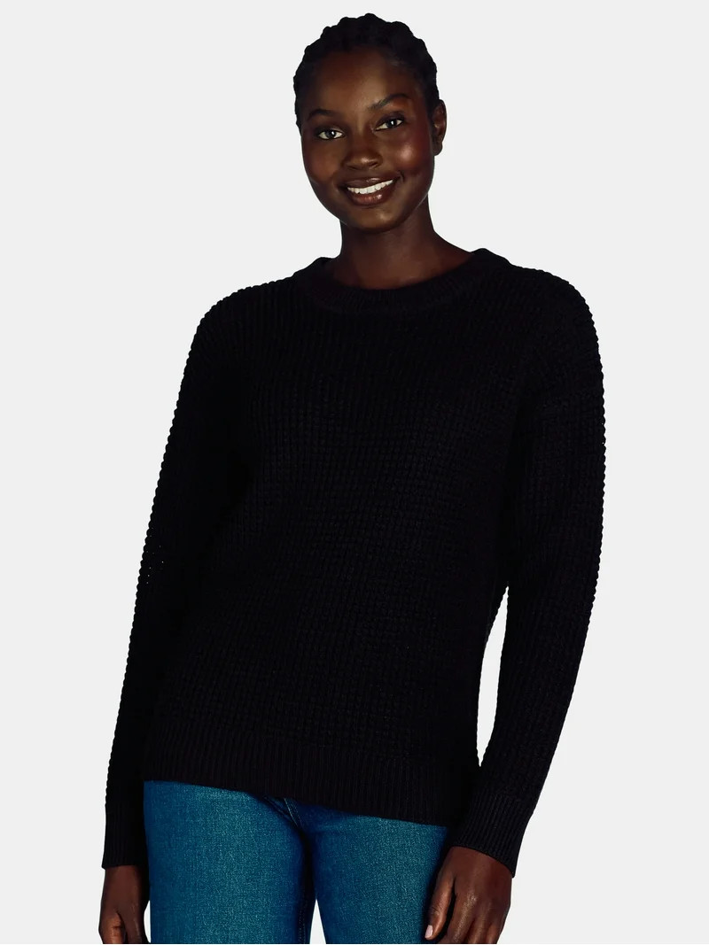 Time and Tru Woman's Waffle Stitch Sweater with Long Sleeves, Midweight, Sizes XS-XXXL | Walmart (US)