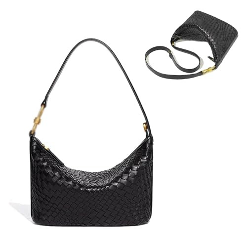 Woven Bag for Women Top Handle Handbag Satchel Crossbody Bag Shoulder Bag PU Leather Woven Purses for Women (Black) | Amazon (US)