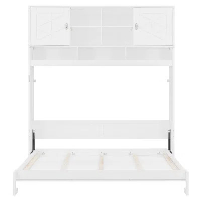 Queen Size Wall Murphy Bed with Storage, Diamond Stripe Design, Space-Saving White Finish | Wayfair North America