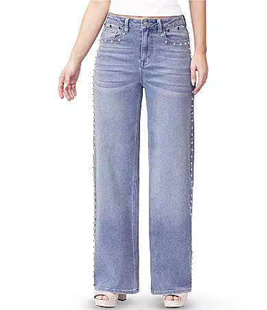 Stevie Jeans Studded Relaxed Fit Straight Leg Jeans - 25 | Dillard's