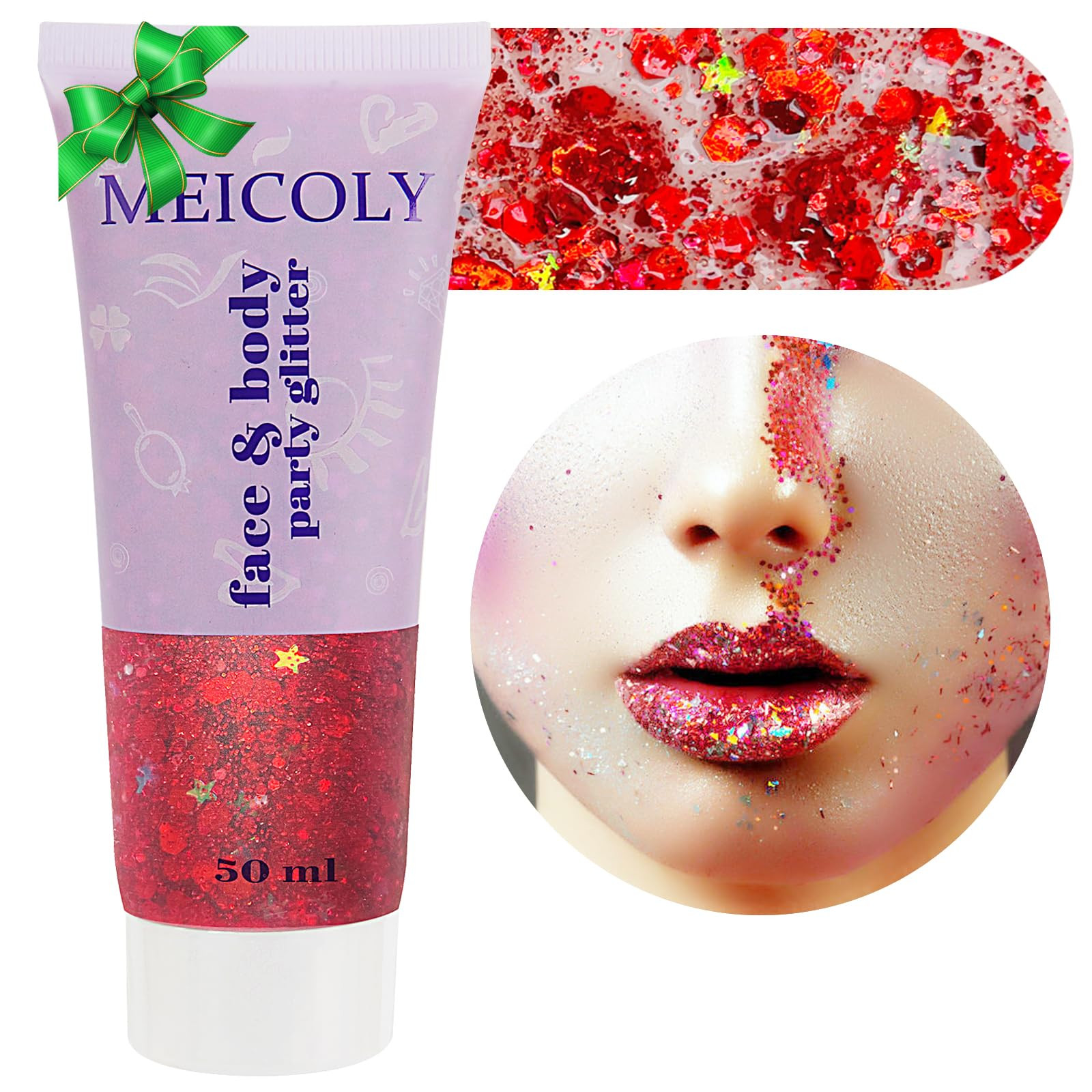 MEICOLY Red Face Body Glitter,Christmas Face Glitter Gel,Stocking Stuffers for Christmas,Sparklin... | Amazon (US)