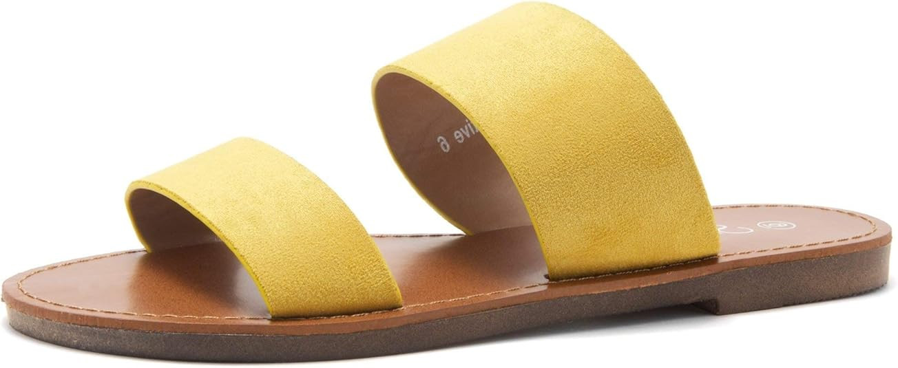 Shoe Land SL-Native Women's Open Toes Two-Strap Flat Sandals Classic Slip-On Slide Shoes | Amazon (US)