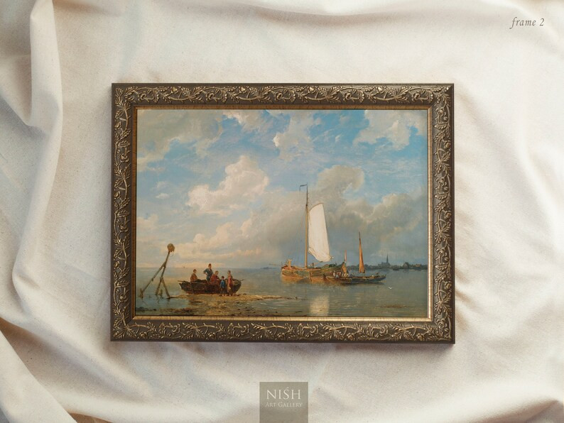 Coastal Sailboat, Vintage Art Prints Framed, Antique Replica Painting Wall Art, Ornate Gold Frame... | Etsy (US)