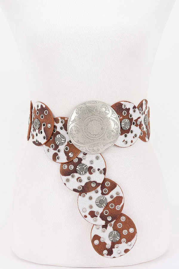 Brady Cow Print Disc Belt | Willow Boutique