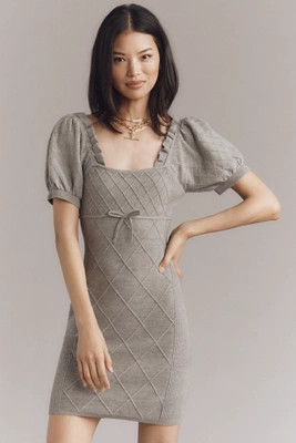 By Anthropologie Puff-Sleeve Crosshatch Sweater Dress | Anthropologie (US)