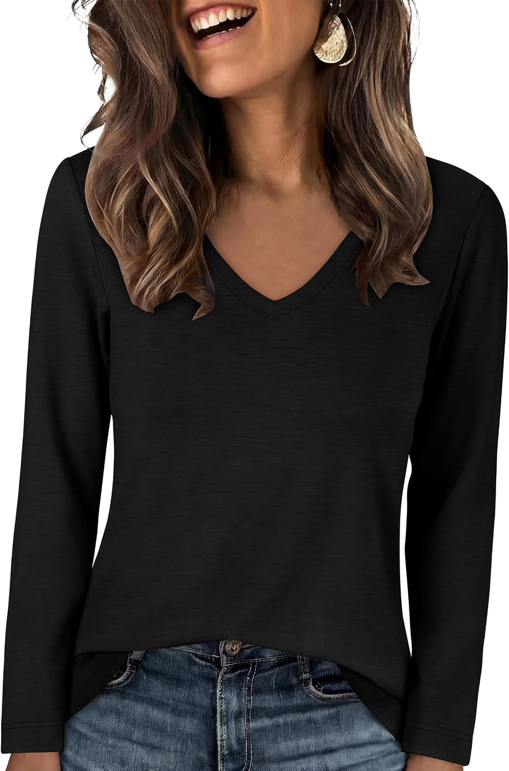 ANRABESS Long Sleeve Shirts for Women Wrinkle Free V Neck Fall Top | Amazon (US)