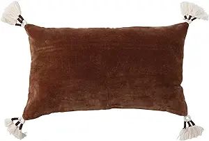 Creative Co-Op Cotton Velvet Tassels, Brown Lumbar Pillow | Amazon (US)