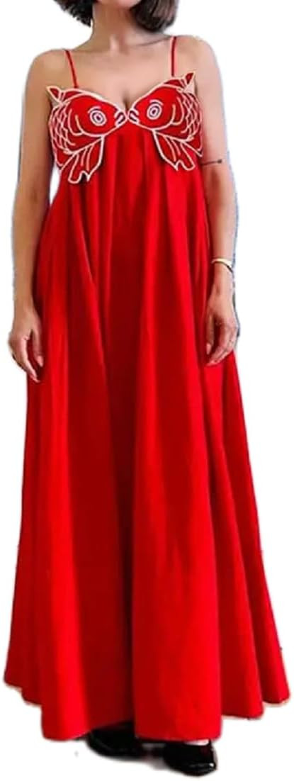 Women Bohemian Graphic Maxi Dress Spaghetti Strap Flowy Cami Dress Floral Tiered Sundress Y2K Sum... | Amazon (US)
