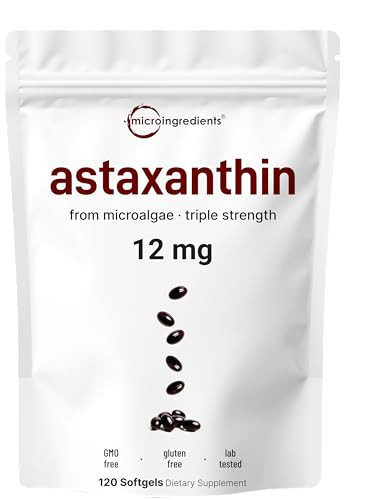 Micro Ingredients Astaxanthin 12mg with MCT Oil, 120 Softgels, 4 Month Supply | Premium Astaxanthin Antioxidant Supplements* | Fresh Microalgae Source | Triple Strength, Non-GMO, Gluten Free, No Soy | Amazon (US)