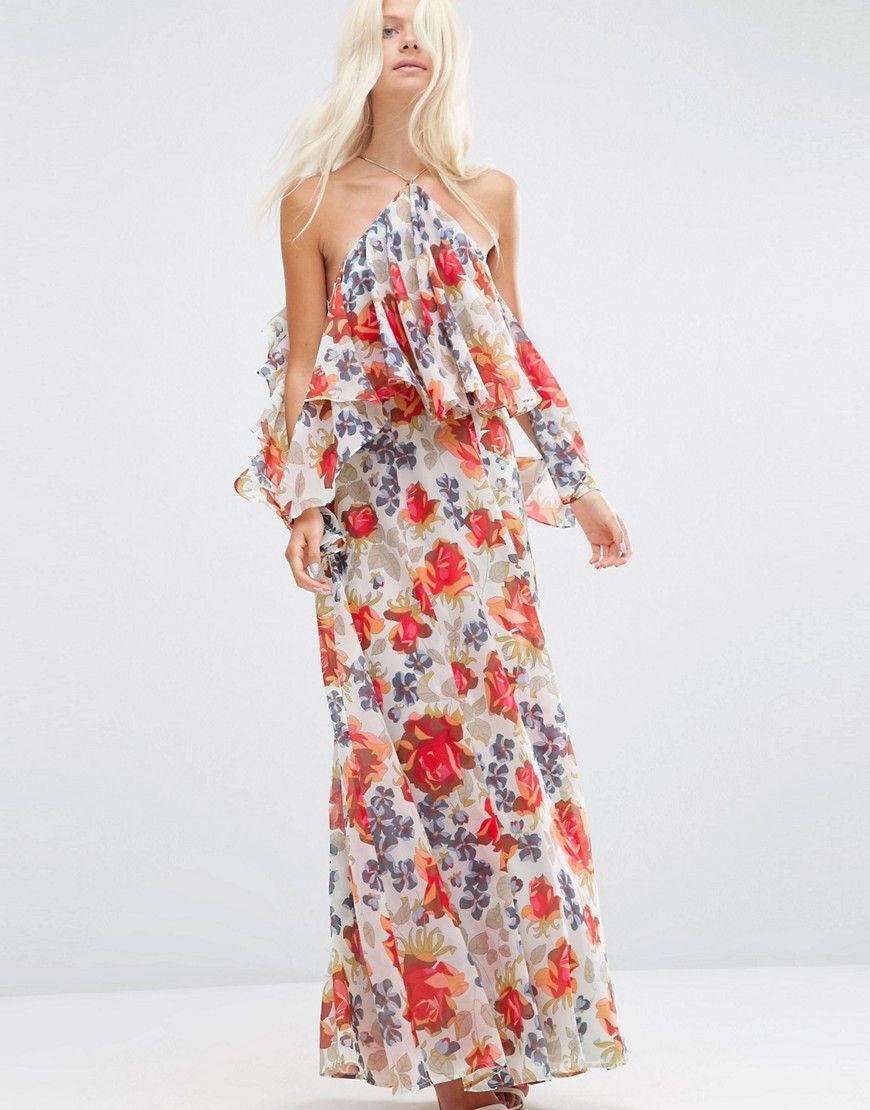 ASOS Beautiful Floral Ruffle Front Cold Shoulder Maxi Dress - Multi | ASOS US