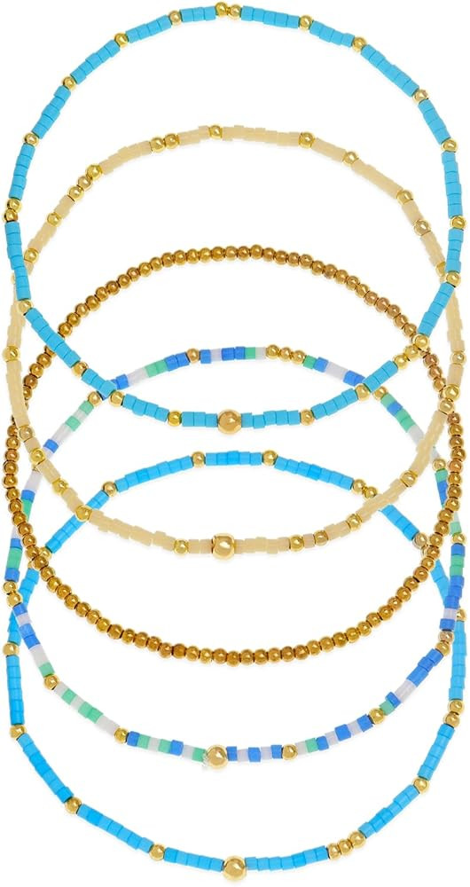 Gold Seed Beads Stack Bracelets for Women, Boho Handmade Stackable Colorful Beaded Stretch Friend... | Amazon (US)