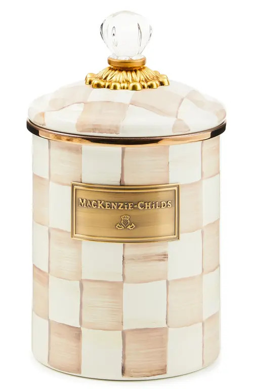 MACKENZIE CHILDS Mocha Check Medium Enameled Steel Canister at Nordstrom | Nordstrom