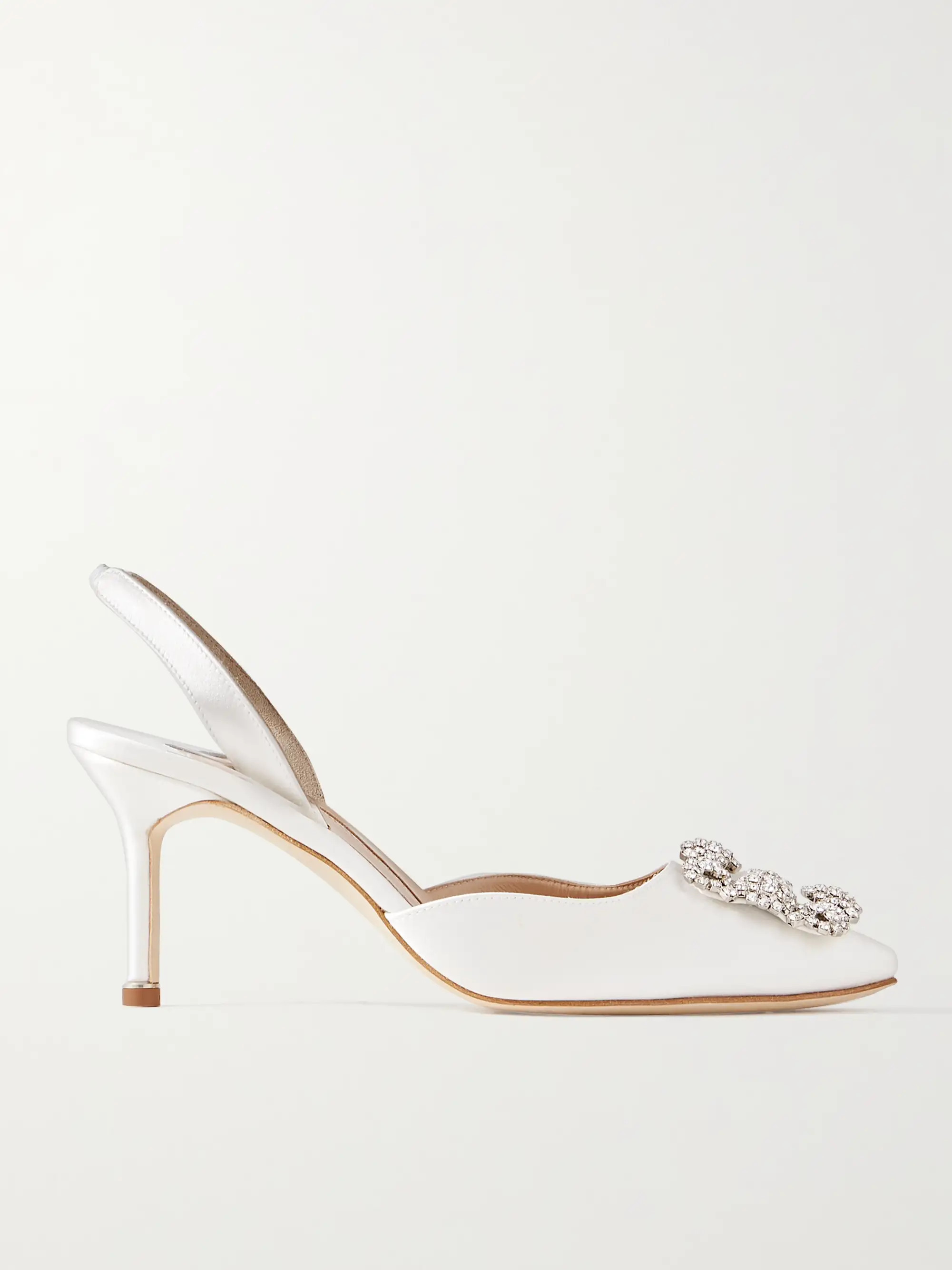 MANOLO BLAHNIK Hangisli 70 crystal-embellished satin slingback pumps | NET-A-PORTER | NET-A-PORTER (US)