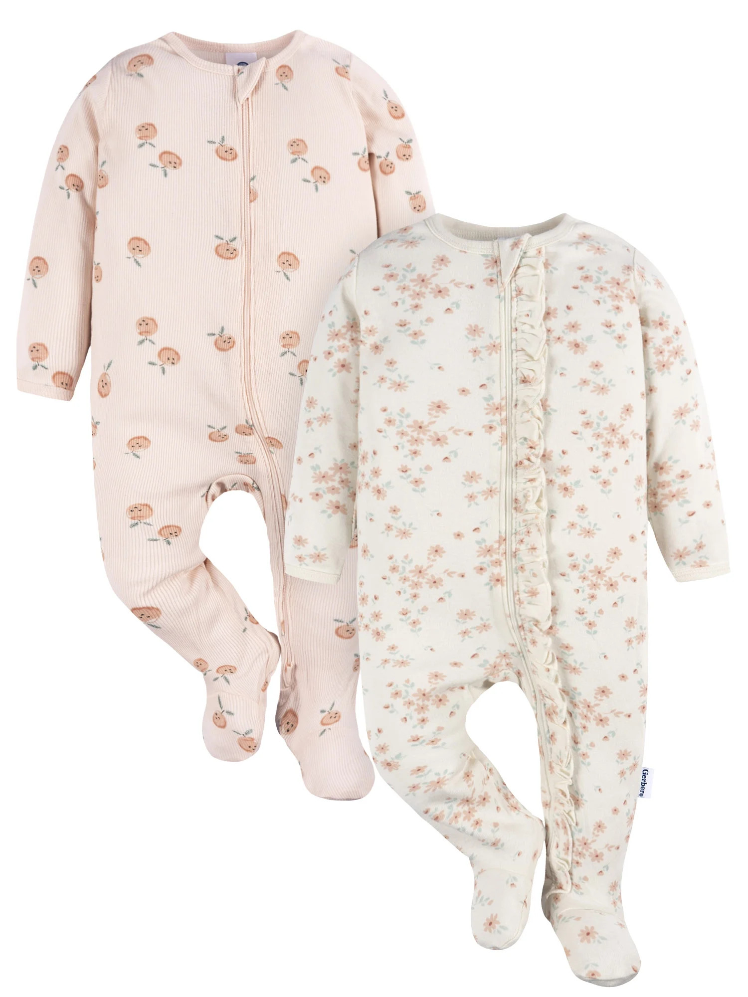 Gerber Baby Girl Sleep´N Play Footed Cotton Pajamas, 2-Pack, Sizes Newborn - 3/6 Months | Walmart (US)