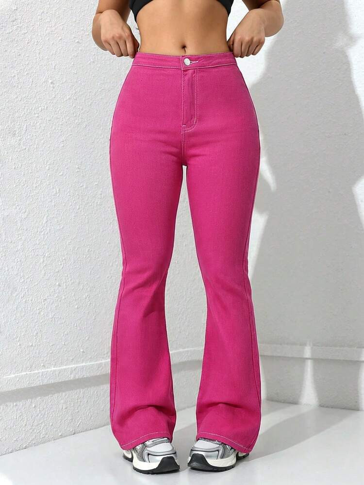 Rivivi Women's Casual Everyday Solid Color Versatile Flare Jeans | SHEIN