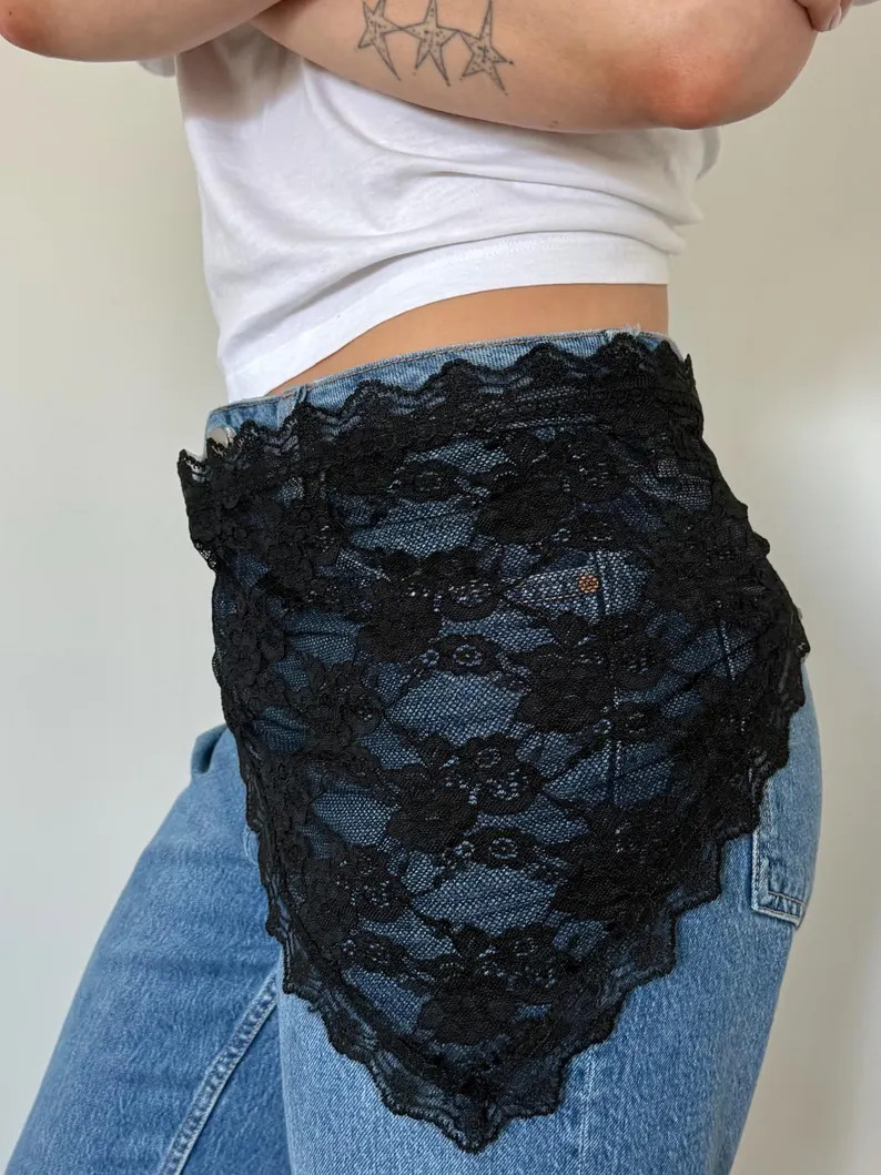 Black Lace Triangle Scarf Apron Bandana Neck Waist Tie Neckerchief Wrap Skirt Sarong Headscarf Co... | Etsy (US)