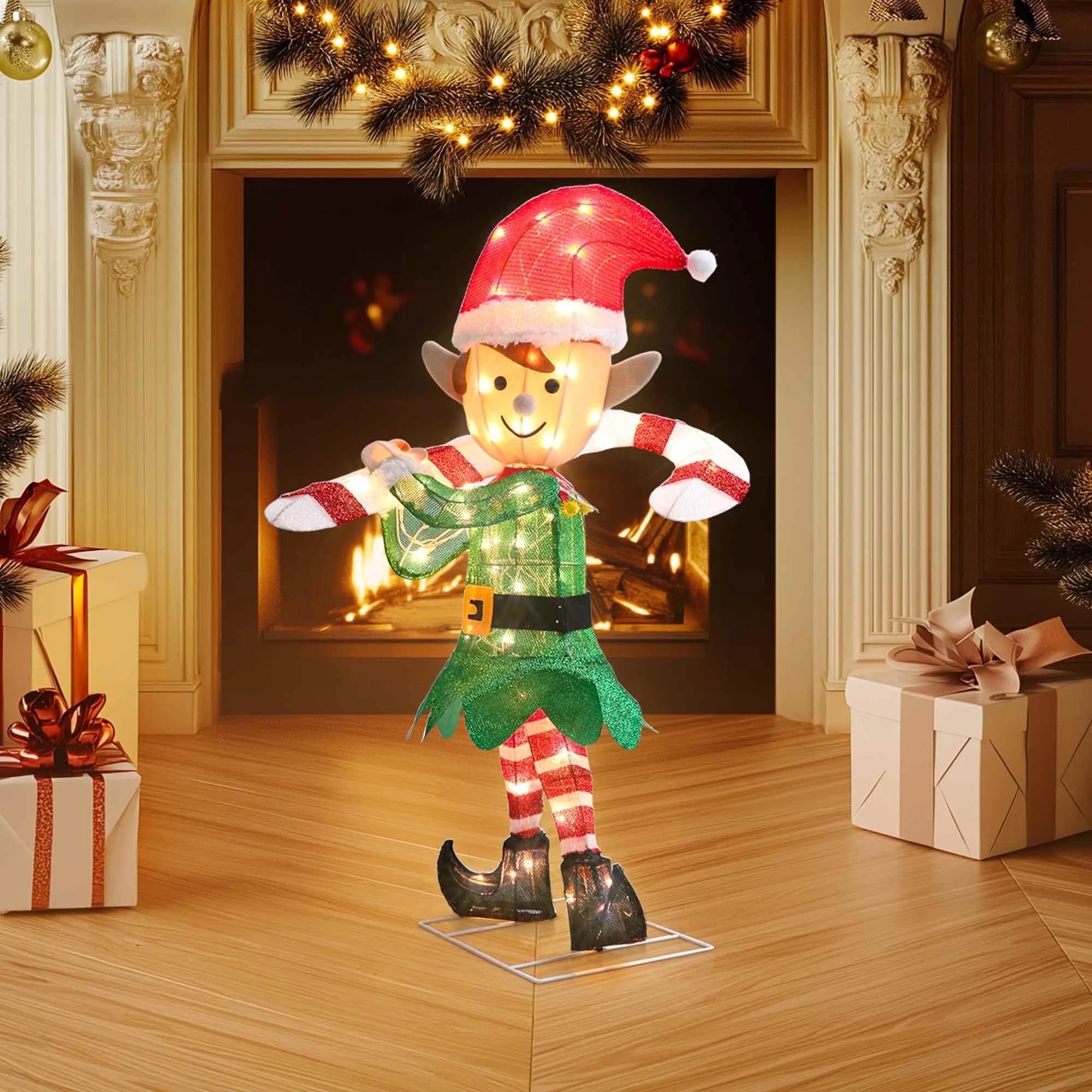 DEORAB 38IN Tall Elf Outdoor Christmas Elves Carry Candy Canes Decoration Lighted Yard Garden Law... | Walmart (US)