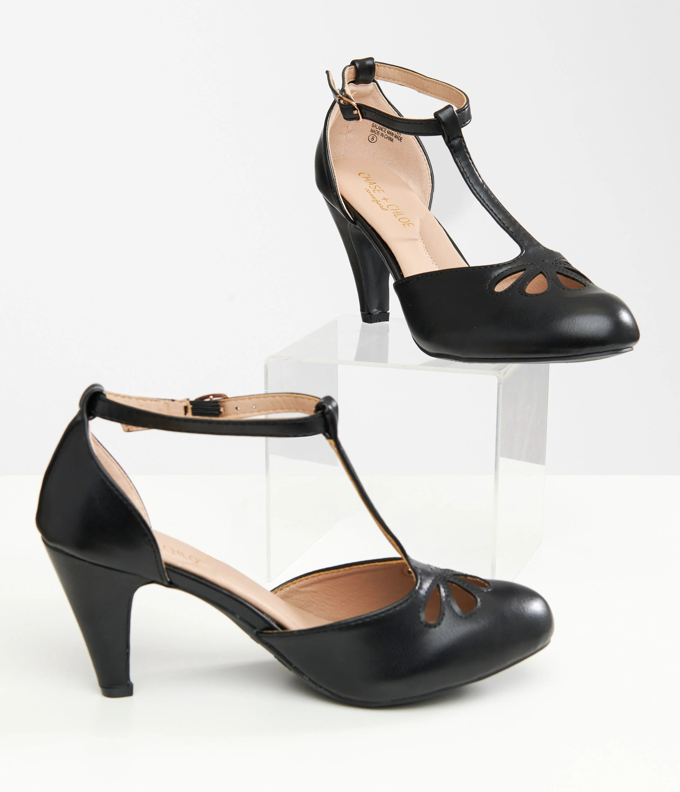 1920s Black Leatherette T-Strap Heels | Unique Vintage - North America