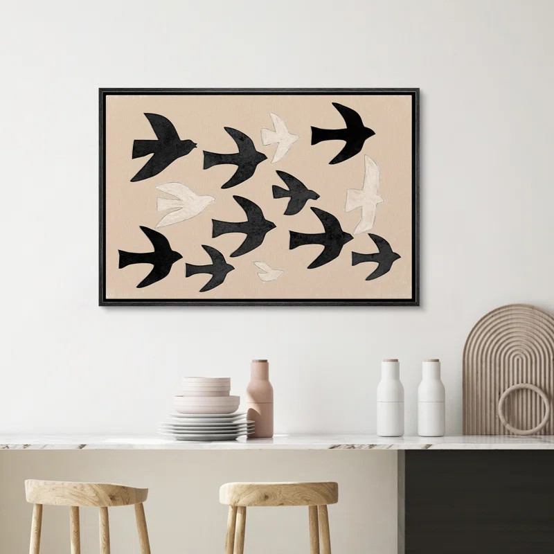 Black and White Swallow Birds Animal Art Minimalist Modern Wall Art Living Room Decor | Wayfair North America